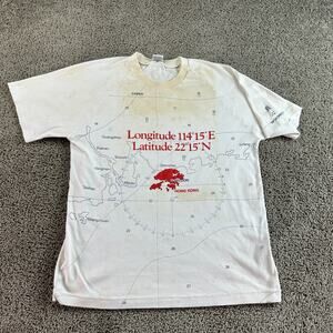 VTG Hong Kong Dim Sum Shirt Mens XL Longitude Latitude AOP Map Single Stitch*